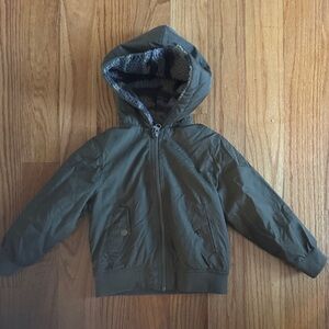 Kids Olive Green Fleece Hooded Jacket